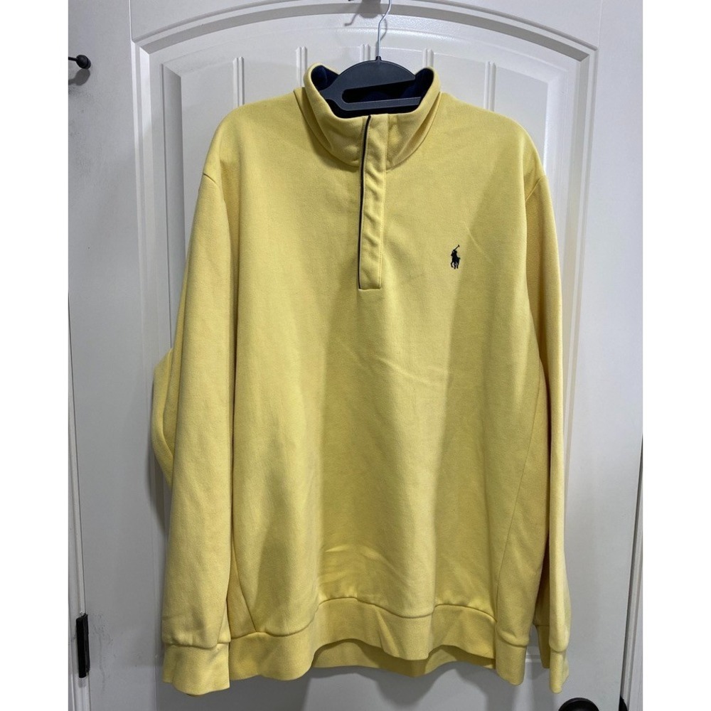 Polo Ralph Lauren Snap Button High Collar Sweatshirt Mens XL Yellow Pony Logo